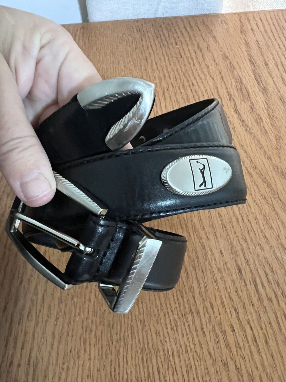PGA Tour Men's Size 32-34 Black silver Medallion Concho Leather Golf Belt
